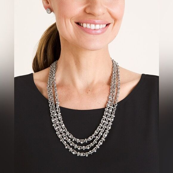 Chico’s Silvertone Chain-Detail Multi-Strand Necklace - Picture 1 of 6